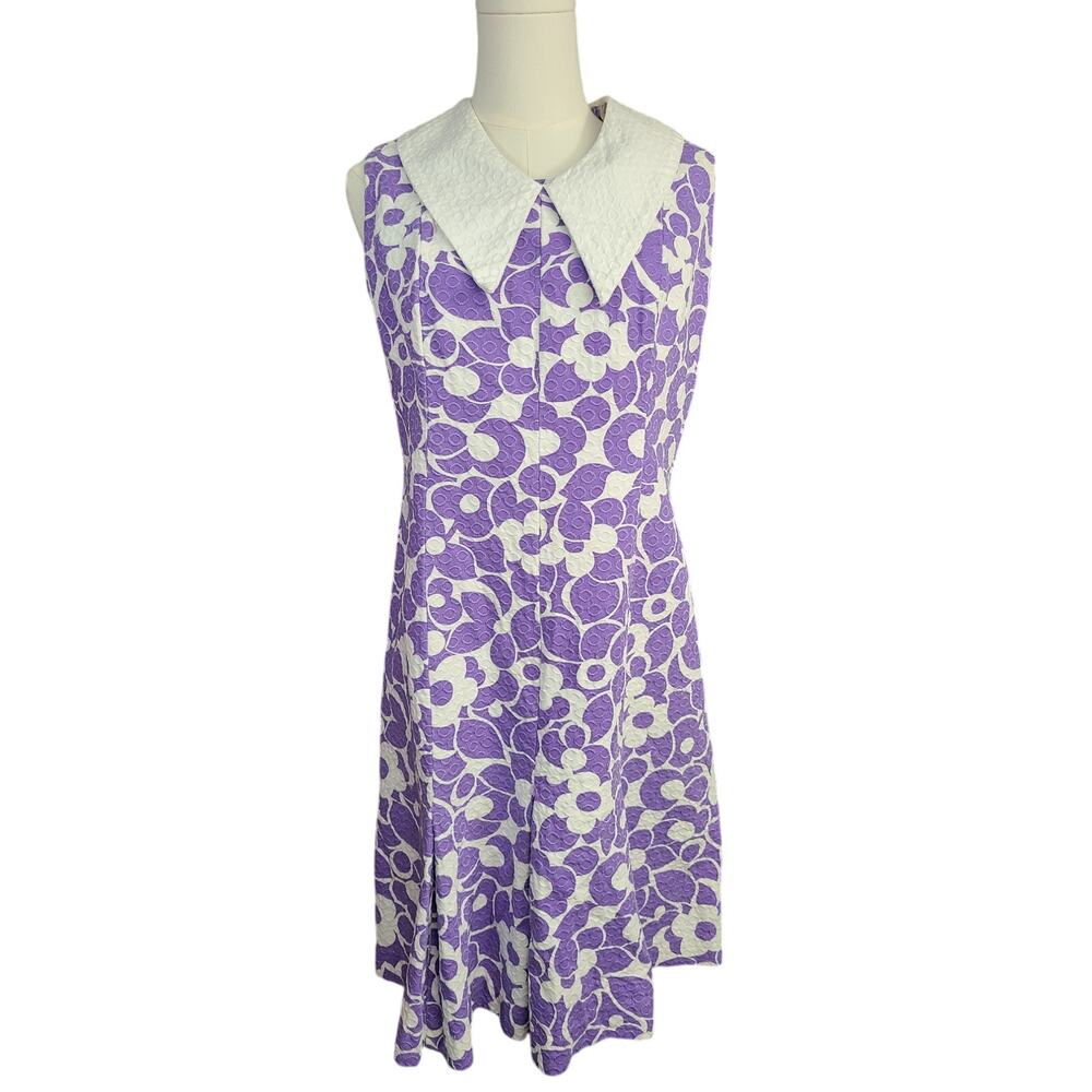 Vintage 60s Ann Taylor Dagger Collar Flower Power Purple Sleeveless Dress